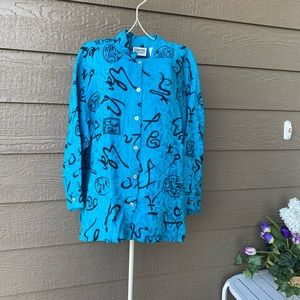 Chico's size 2 linen shirt asian motif, retro